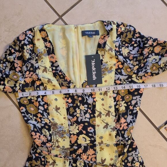 NWT ModCloth Unique Persona Midi Dress Long Sleeve Yellow Floral Dragonfly 4 - Picture 7 of 14